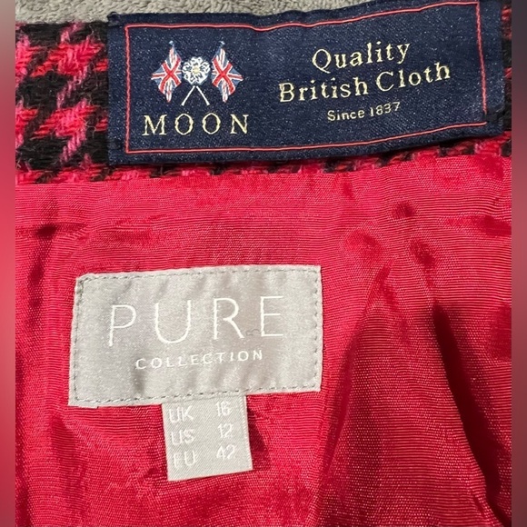 PURE COLLECTION pink houndstooth tweed wool pencil skirt -size 12 - Picture 3 of 4